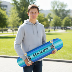 Skateboard Patinage en dégradé bleu avec nom