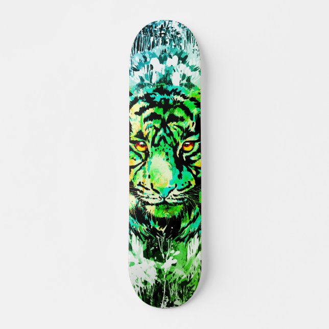 Skateboard Patinage en Tigre Vert - Dessin en Tigre Vert (Devant)