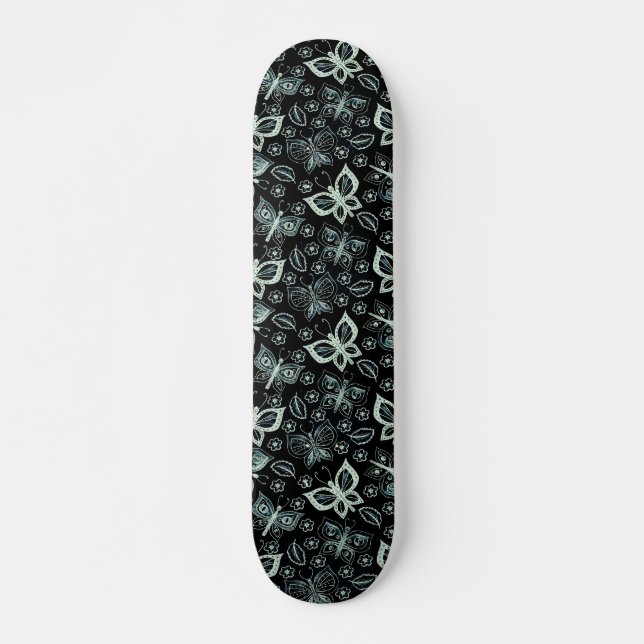 Skateboard Patinage Motif pour papillon noir et blanc (Devant)