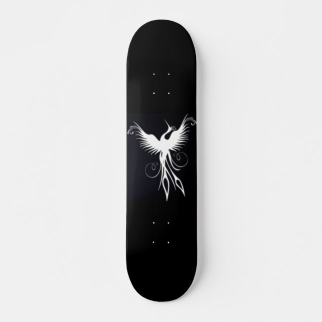 Skateboard Patinage noir et blanc Phoenix par Brow Bird (Devant)