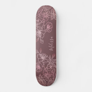 Skateboard Patinage rose Gold Blush rose Floral Monogramme