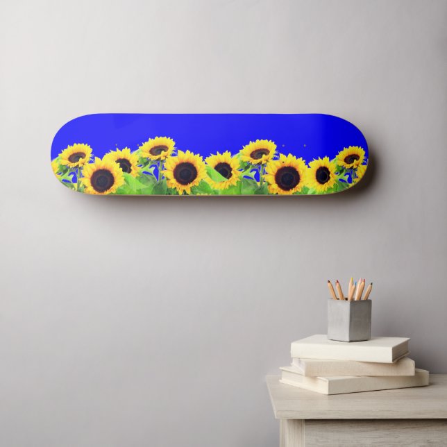Skateboard Patinage sur les tournesols - Couleurs du drapeau  (Art mural (Horz))
