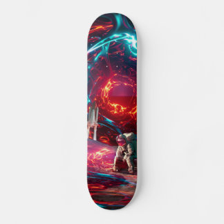 Skateboard Patineta Astronauta En Un Planeta Y Su Cohete