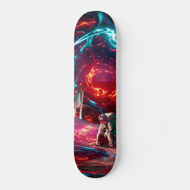 Skateboard Patineta Astronauta En Un Planeta Y Su Cohete (Recto)