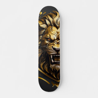 Skateboard Patineta con León Dorado Rugiendo