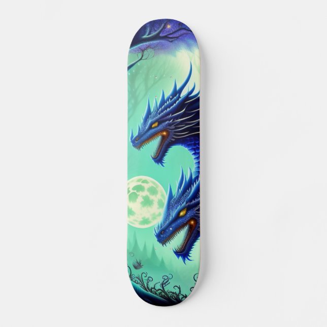 Skateboard Patineta Dragones Azules En Noche De Luna (Recto)