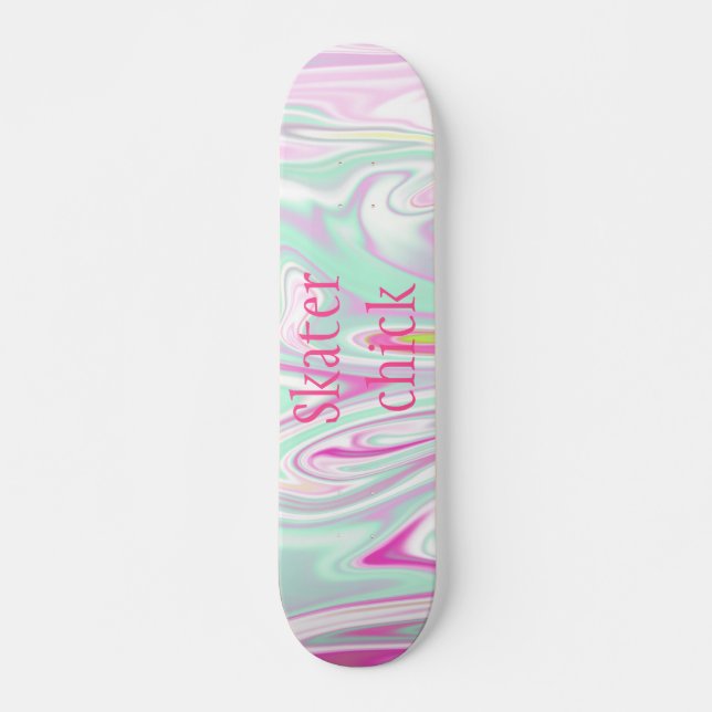 Skateboard Patineur | Filles Motif en marbre Turquoise et ros (Devant)