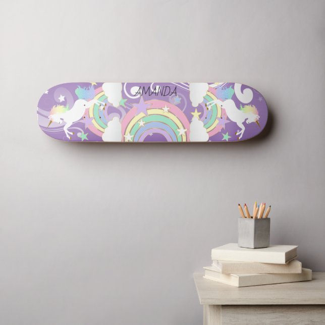 Skateboard Patins à roulettes pourpre Rainbow Unicorn (Art mural (Horz))