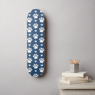 Skateboard Pattern of paws, Dog paws, White paws, Blue Hearts