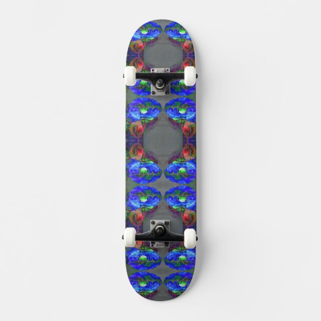 Skateboard Pavot bleu, fleur abstraite bleue (Recto)