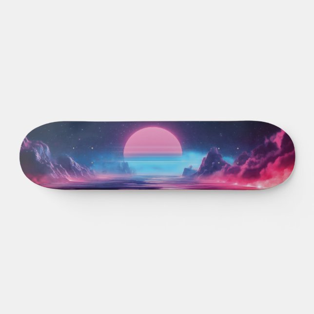 Skateboard Paysage du coucher de soleil Vaporwave, Conception (Horz)