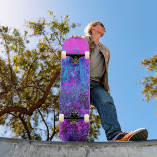 Skateboard Paysage impressioniste rose chaud et bleu