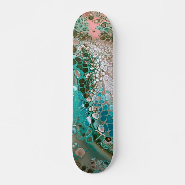 Skateboard Peach & Turquoise Acrylic pour Abstract (Devant)