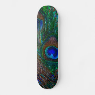 Skateboard Peacock Vibrant Plumes Etching Style Décor