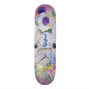 Skateboard peinture Abstraite à l'aquarelle florale de bulld