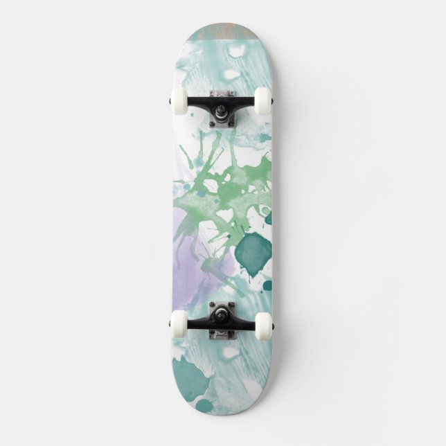 Skateboard Peinture Abstraite violet verte (Recto)
