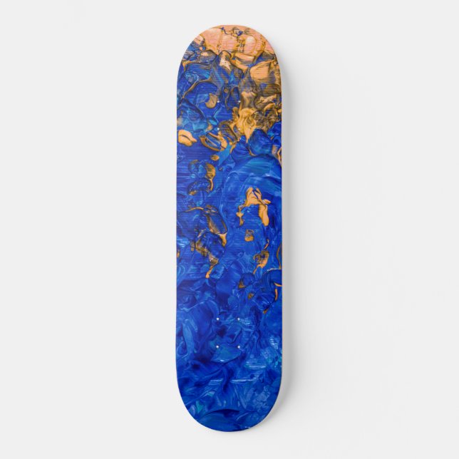 Skateboard Peinture acrylique bleu or jaune d'Artsy Cobalt (Recto)