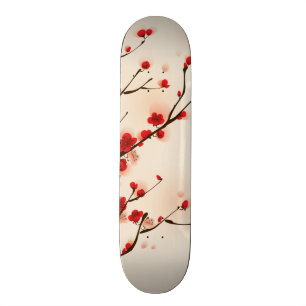 Skateboard Peinture asiatique de style, fleur de prune au