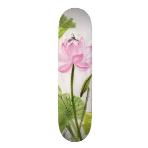 Skateboard Peinture d'aquarelle de la fleur de Lotus 2