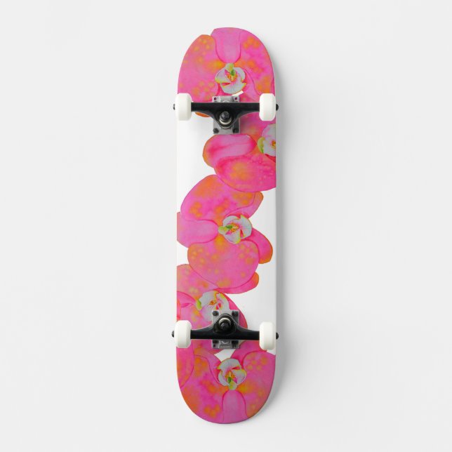 Skateboard Peinture d'aquarelle romantique à l'orchidée rose (Recto)