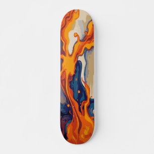 Skateboard Peinture de flamme de feu abstraite sur fond bleu