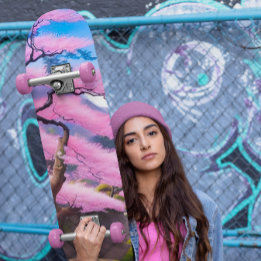 Skateboard Peinture D'Un Arbre De Fleur De Cerisier
