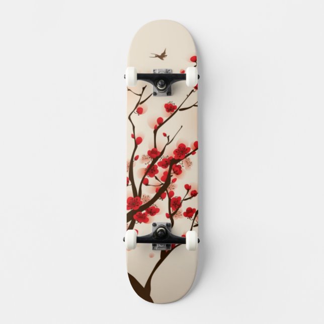 Skateboard Peinture orientale de style, fleur au printemps 2 (Recto)