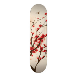 Skateboard Peinture orientale de style, fleur au printemps 2