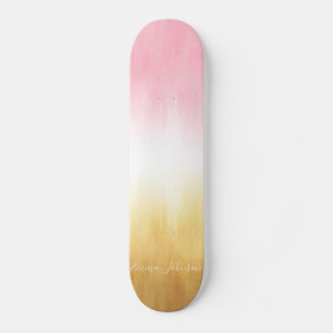 Skateboard Peinture rose et jaune : l'art moderne 