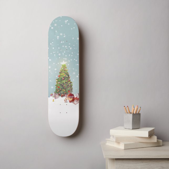 Skateboard Père Noël avec arbre de Noël (Art mural)