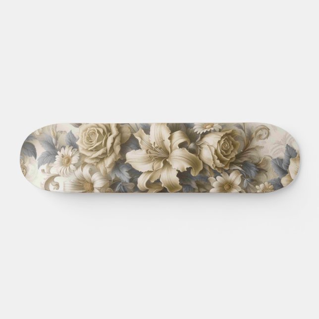 Skateboard Perfection florale Jaune antique (Horz)