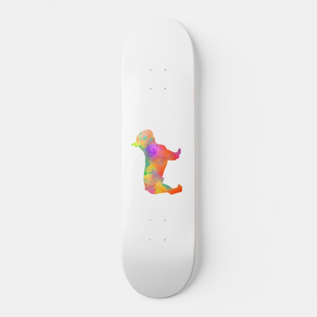 Skateboard perro french bulldog silueta en acuarela (Recto)