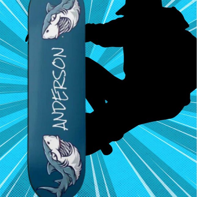skateboard Personalized 2 Blue Sharks (Original and best online Zazzle skateboard shop- Urban Warrior)
