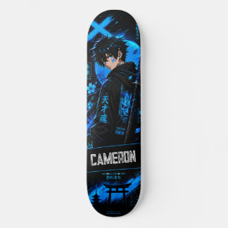 Skateboard Personalized Anime  Black Cyan Samurai