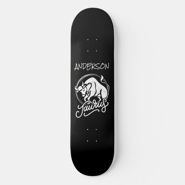 skateboard Personalized Zodiac Sign Bull Logo (Front)