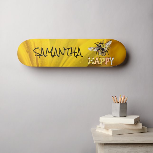 Skateboard Personnalisé Abeille Jaune Jaune Happy (Art mural (Horz))