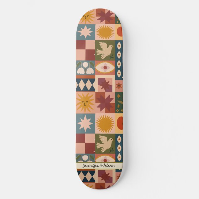 Skateboard Personnalisé Bohème Céleste Patchwork Mystique (Recto)