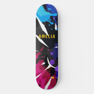 Skateboard Personnalisé Colorful 2D Animation Bleu noir pourp