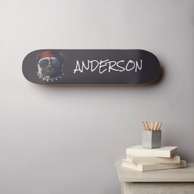 Skateboard Personnalisé drôle mignon J'aime carlin (Art mural (Horz))
