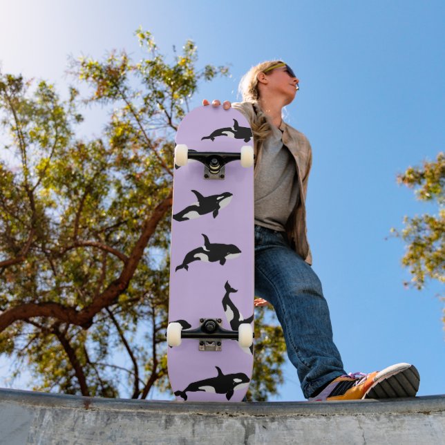 Skateboard Personnalisé Orca Whale Pod Motif Pastel Lilac (Extérieur 1)