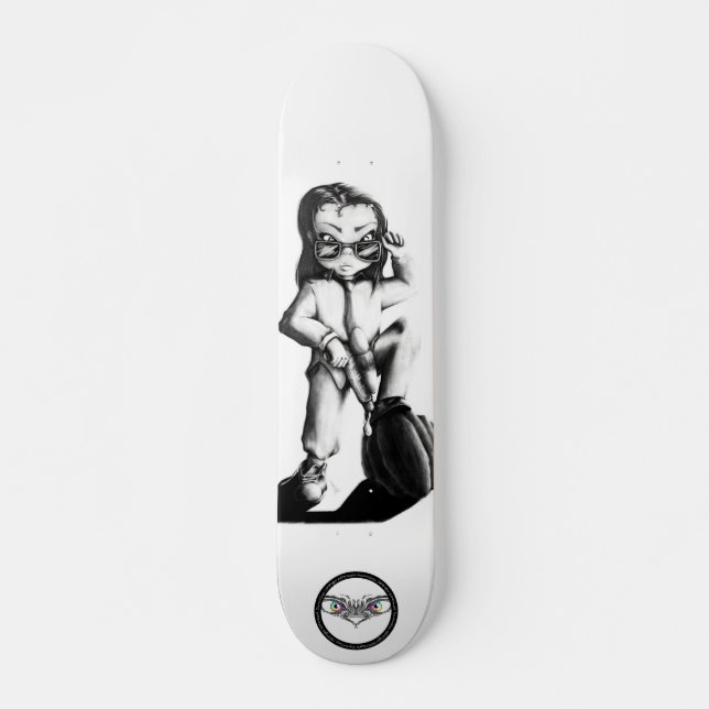 Skateboard Petit cool de Brat dessin noir et blanc (Devant)