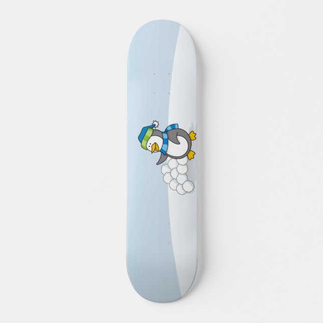 Skateboard Petit manchot avec boules de neige agitant (Devant)