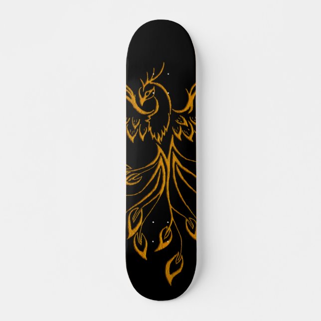 Skateboard Phoenix de cuivre se lève sur noir (Devant)