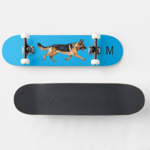 Skateboard Photo de chien berger allemand Monogramme bleu