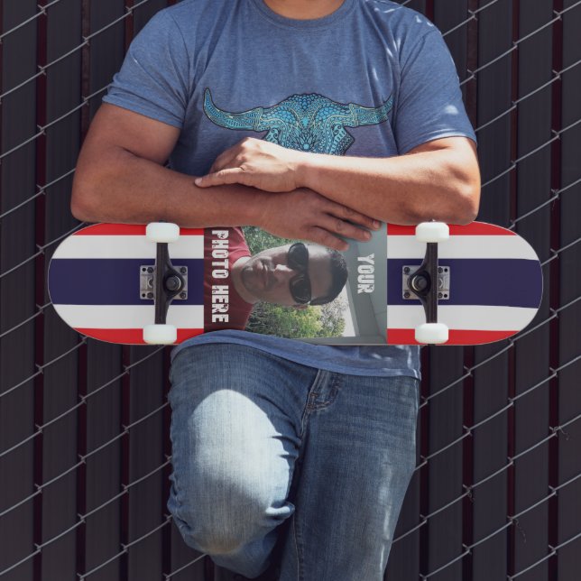 Skateboard Photo/texte personnalisé rouge, blanc et bleu (Extérieur 3)