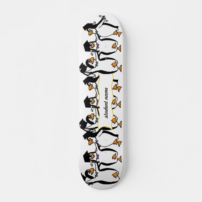 Skateboard Pingouins mignons de dessin animé avec bannière (Devant)