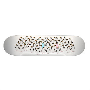 Skateboard Pingouins roses et bleus tenant la main