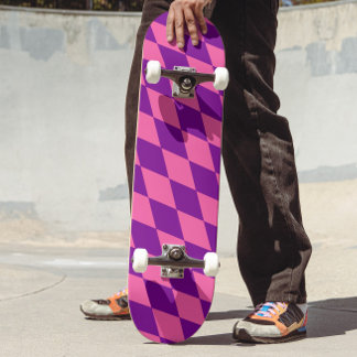 Skateboard Pink and Purple Harlequin Checkered Design