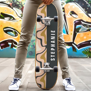 Skateboard Pink Black Gold Rétro Moderne Abstrait Marbre Swir