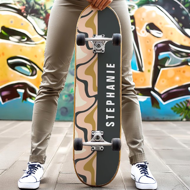 Skateboard Pink Black Gold Rétro Moderne Abstrait Marbre Swir (Créateur téléchargé)